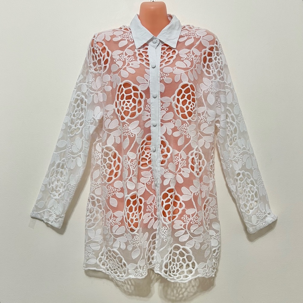 Zashi Sheer Long Sleeve White Top Resortwear Chic